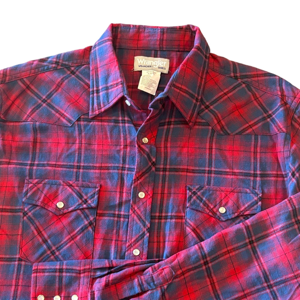 Wrangler Mens XL Red Plaid Flannel Long Sleeve Button Down Shirt